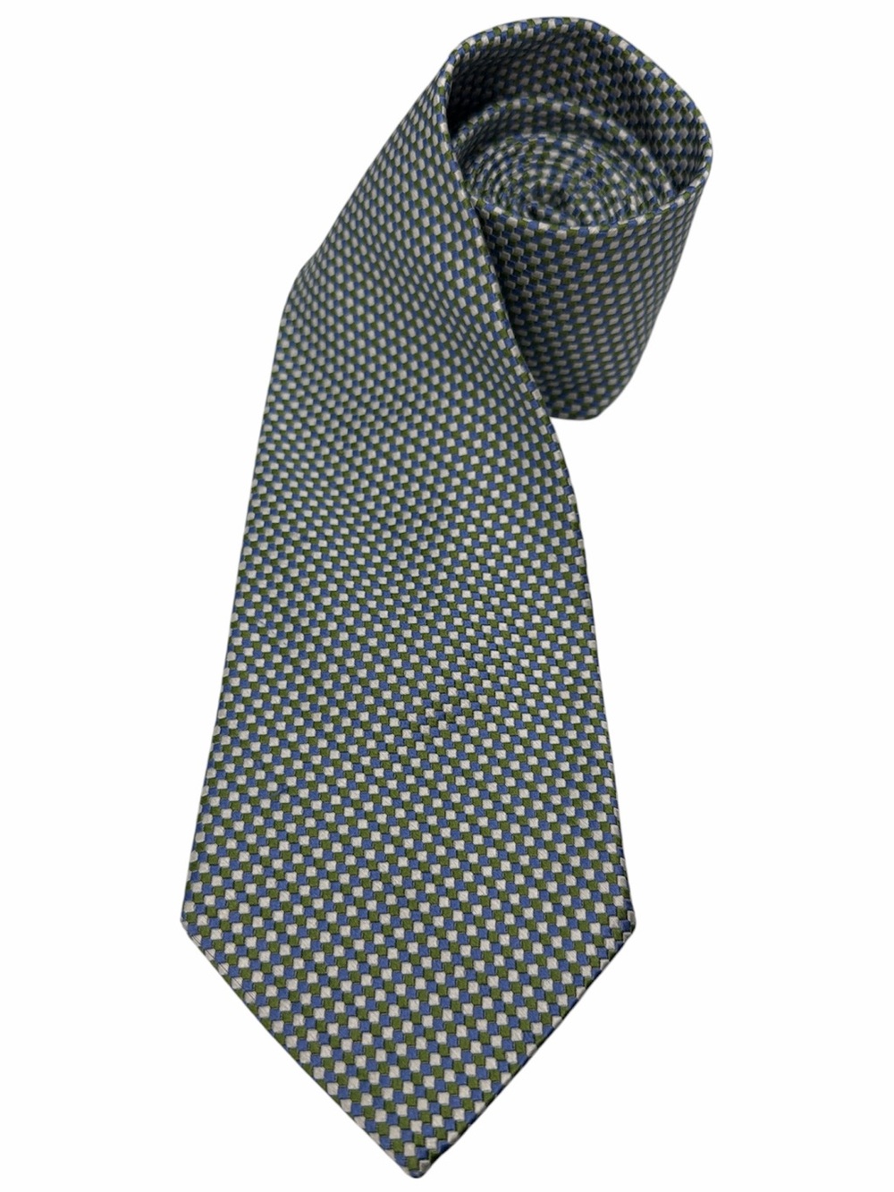 Brooks Brothers Pure‎ Silk Blue Green White Square Check Pattern Mens Neck Tie